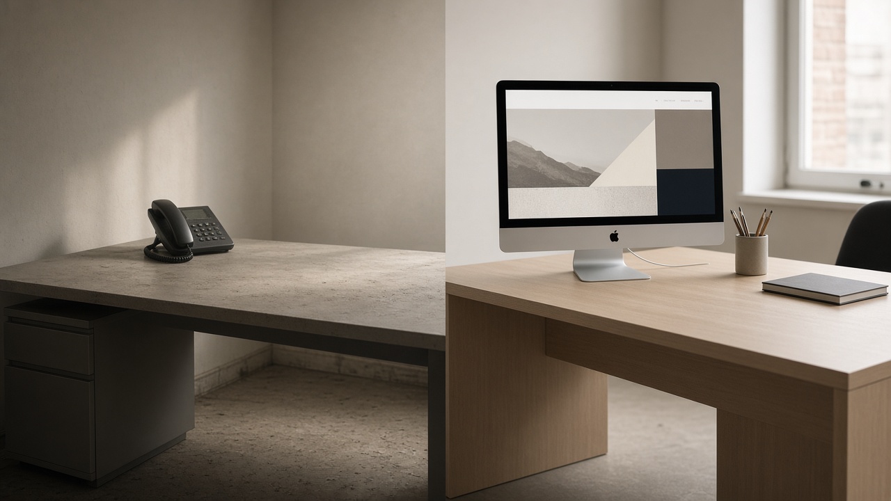 An office with no public site vs one with a working website