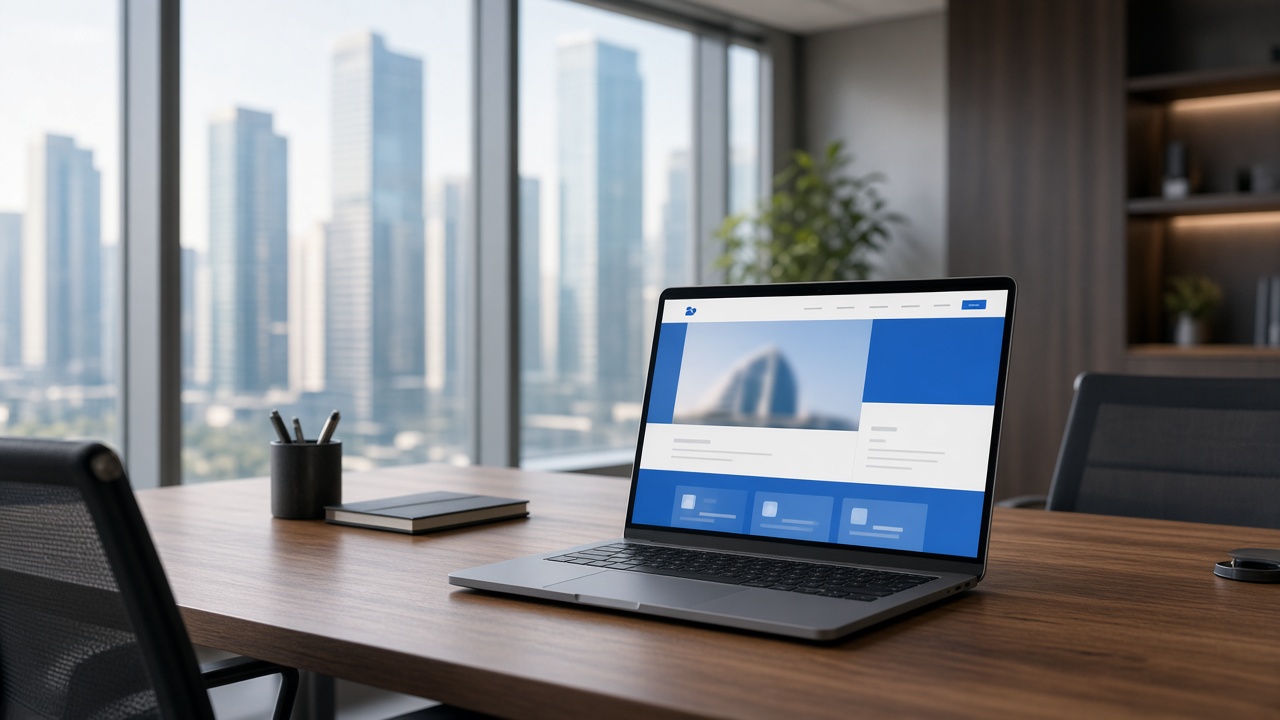 A corporate website open in a meeting room